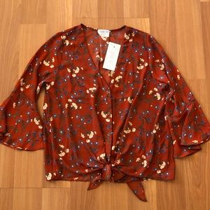 Floral tie front blouse